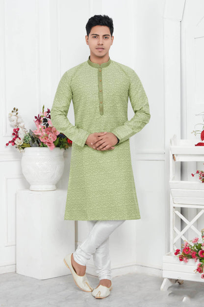 Jacquard Silk Brocade Pintux Work Kurta Pajama In Pista Green Colour KP1230544
