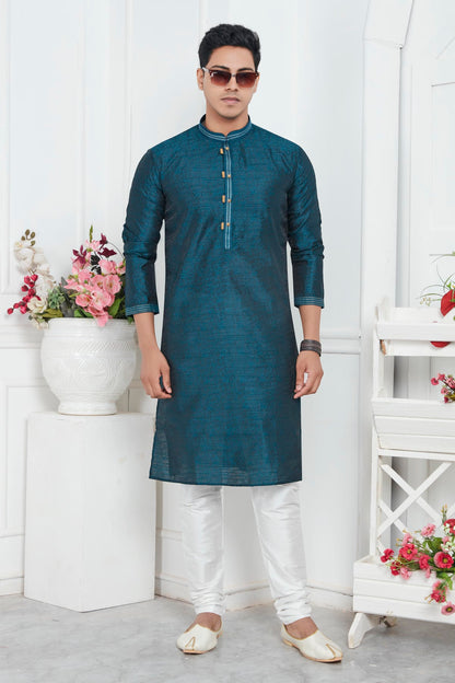 Jacquard Silk Brocade Pintux Work Kurta Pajama In Teal Colour KP1230547 1