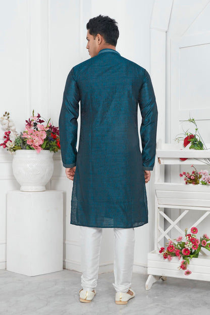 Jacquard Silk Brocade Pintux Work Kurta Pajama In Teal Colour KP1230547 3