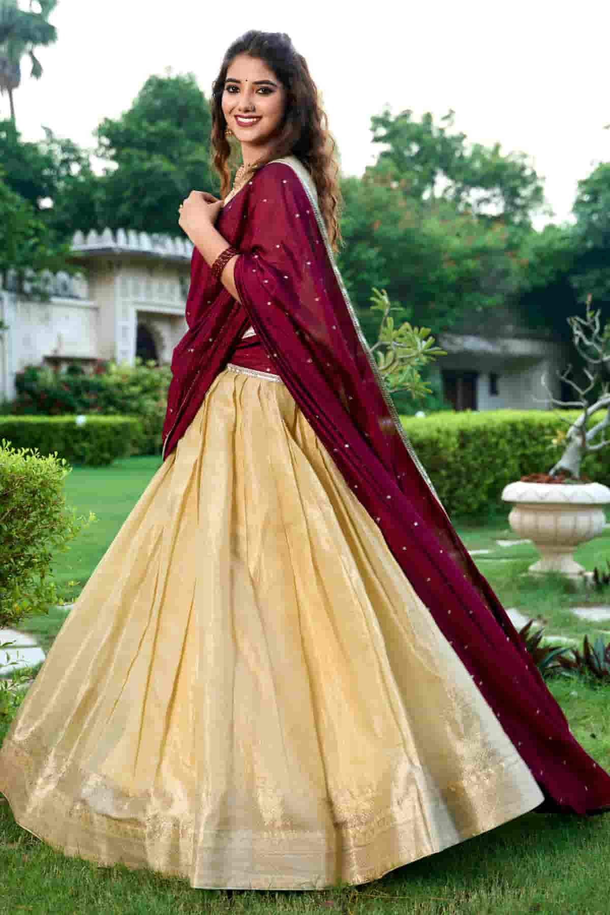 Kanchipuram Zari Woven Work Lehenga Choli In Cream Colour
