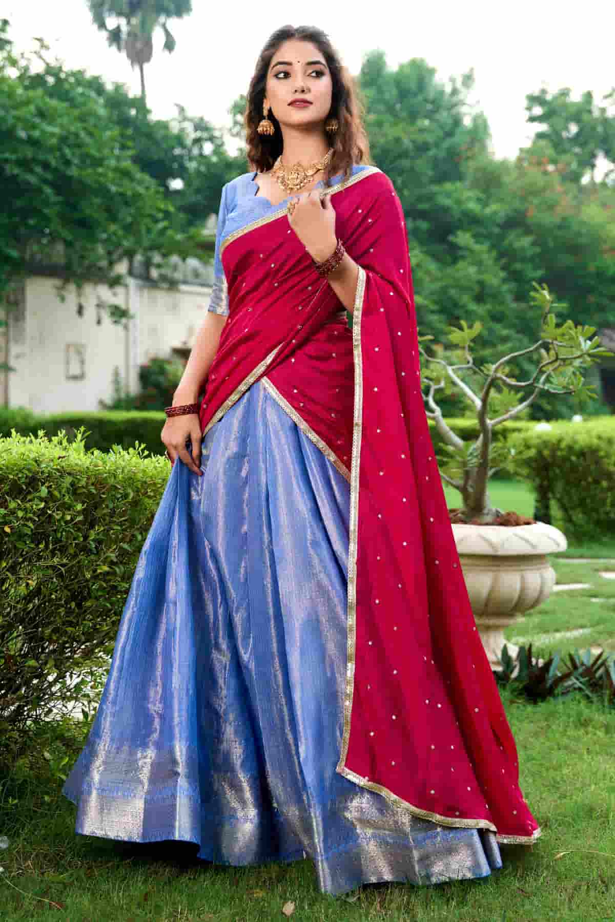Kanchipuram Zari Woven Work Lehenga Choli In Light Blue Colour
