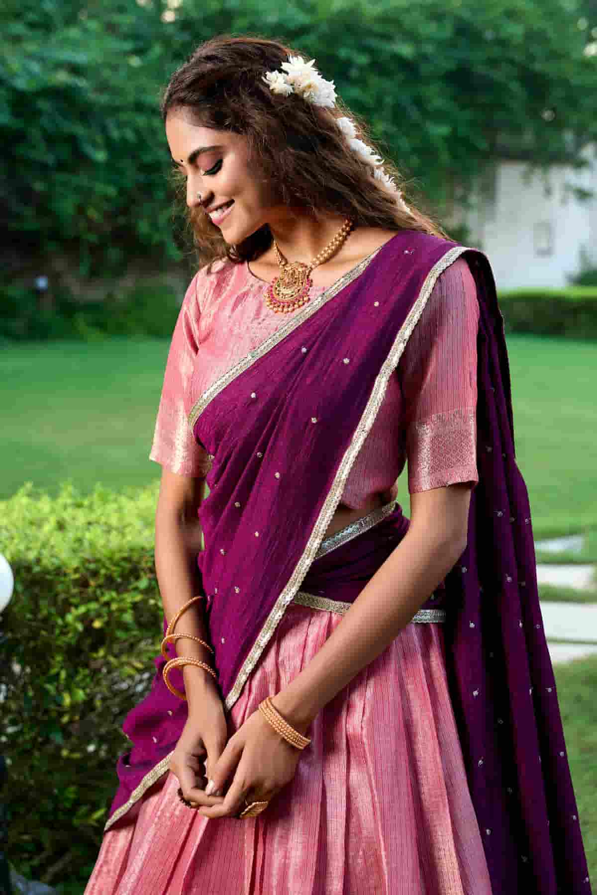 Kanchipuram Zari Woven Work Lehenga Choli In Light Pink Colour
