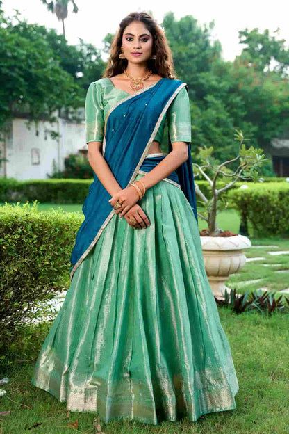 Kanchipuram Zari Woven Work Lehenga Choli In Pista Green Colour