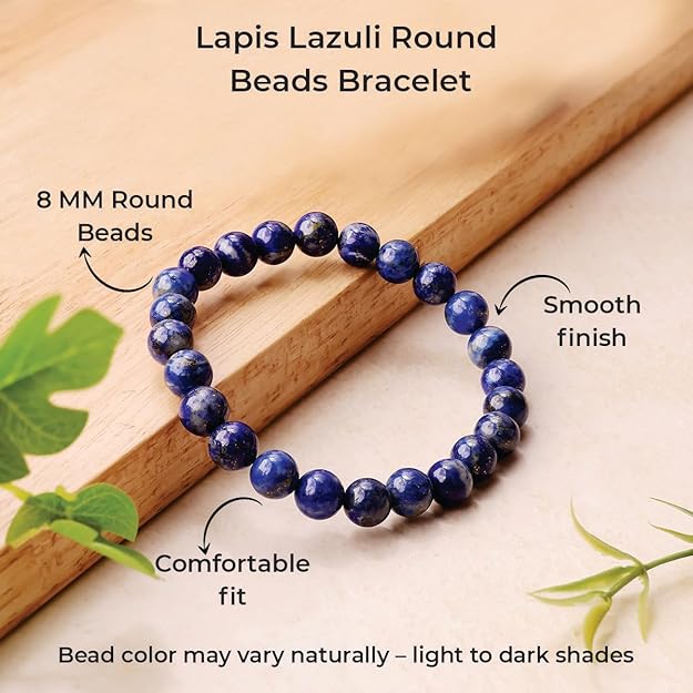 Lapis Lazuli 8mm Round Beads Bracelet – Natural Wisdom & Truth Crystal Bracelet