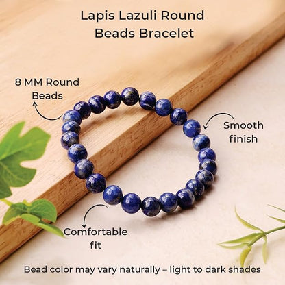 Lapis Lazuli 8mm Round Beads Bracelet – Natural Wisdom & Truth Crystal Bracelet