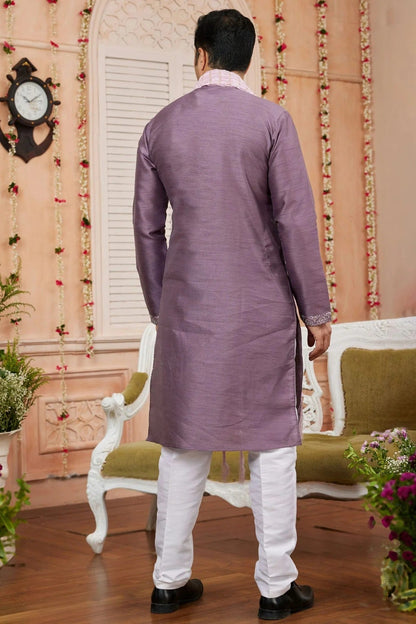 Lavender Colour Art Banarasi Silk Kurta Pajama With Stole KP1230249 A