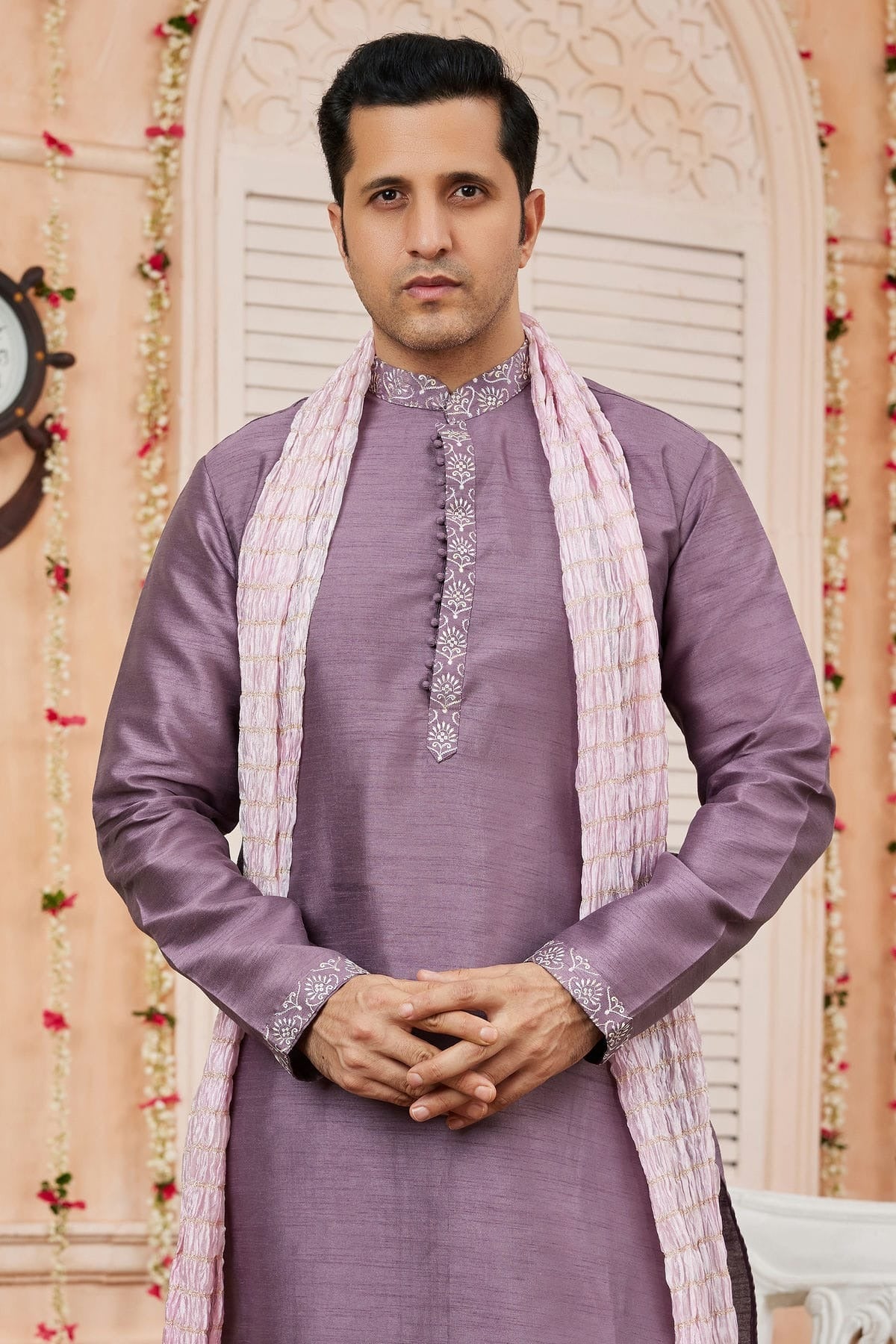 Lavender Colour Art Banarasi Silk Kurta Pajama With Stole KP1230249 B