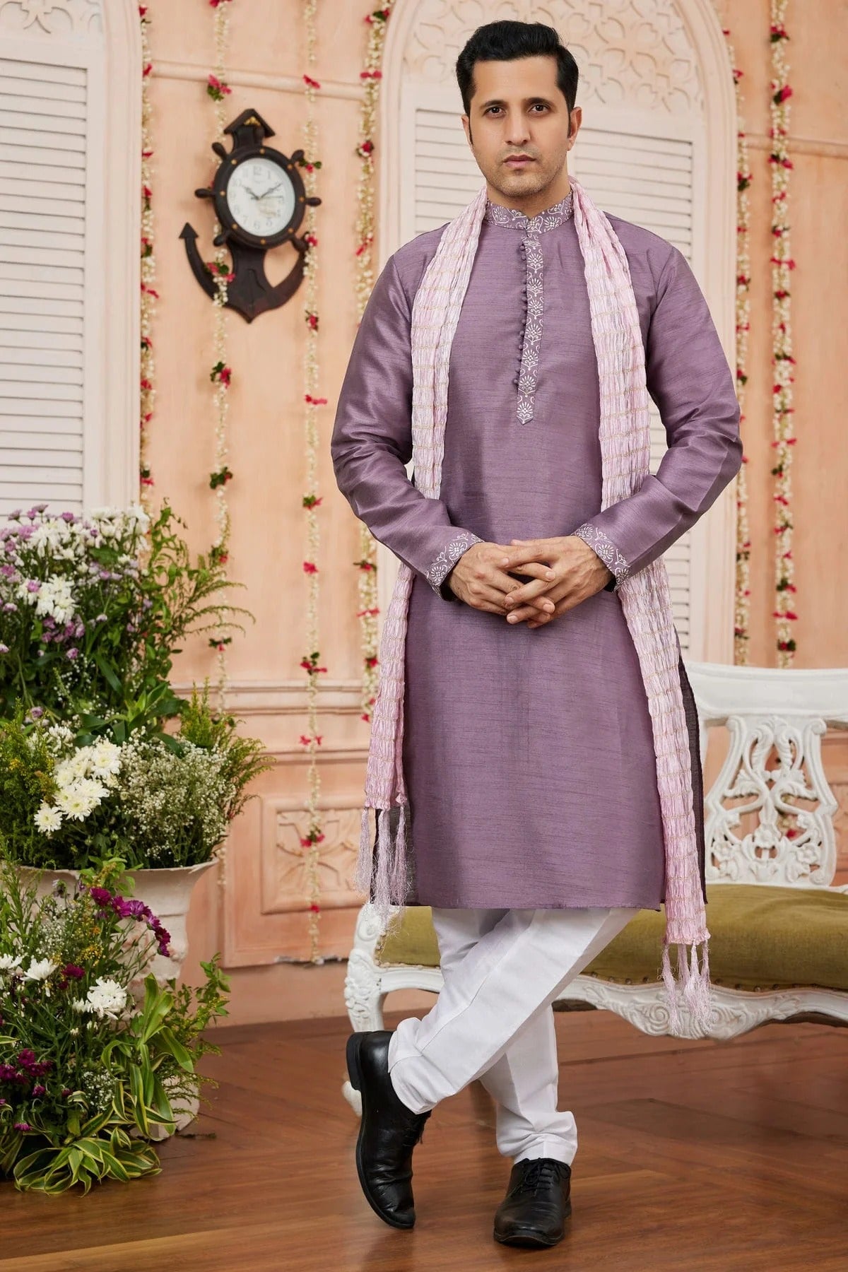 Lavender Colour Art Banarasi Silk Kurta Pajama With Stole KP1230249