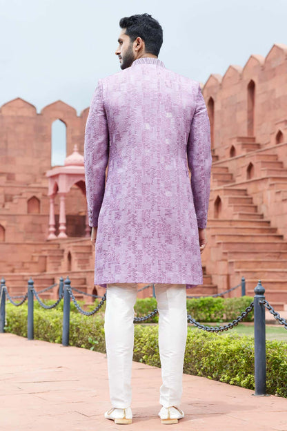 Lavender Colour Art Silk Thread Embroidery Work 3 Pcs Jacket Set