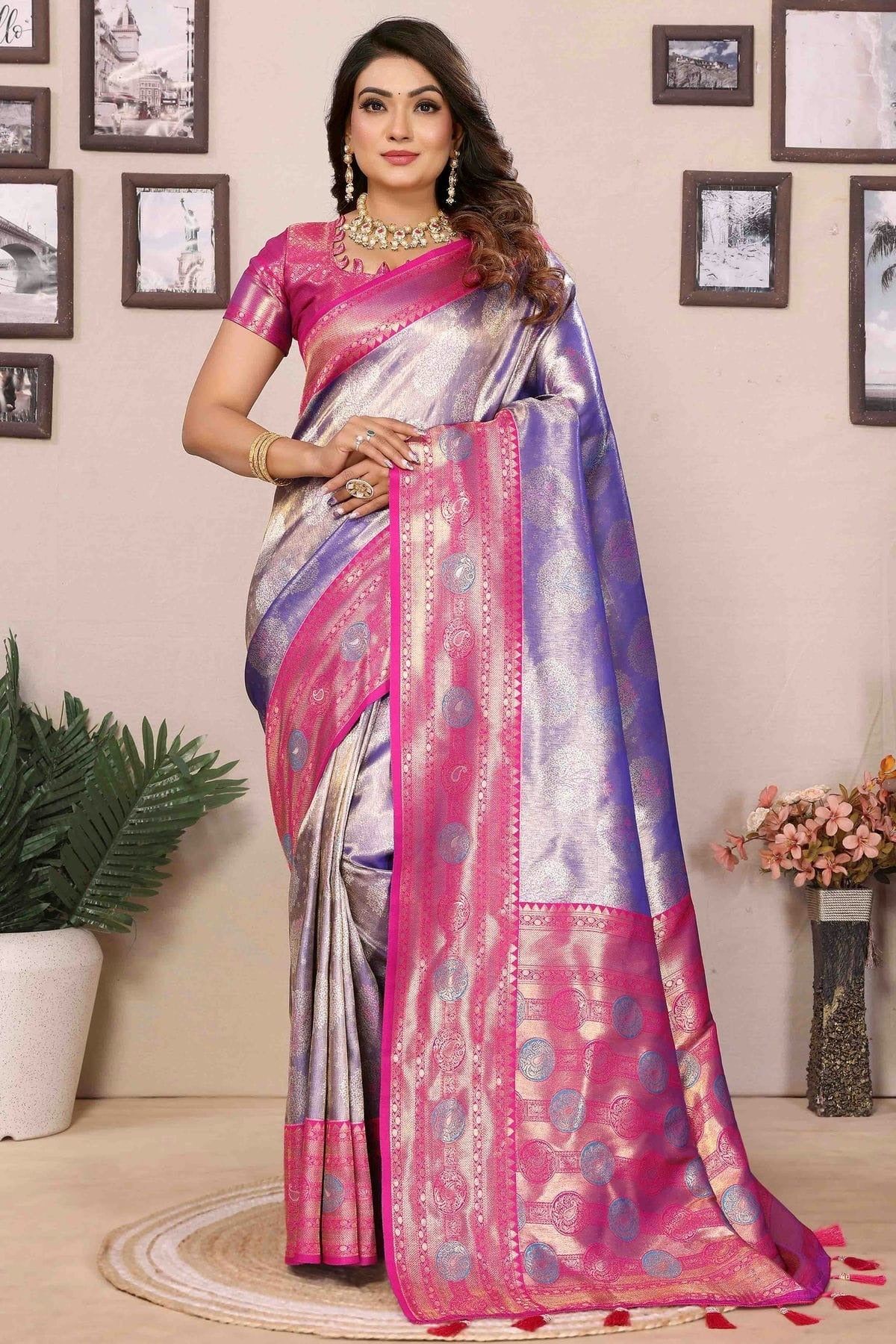 Lavender Colour Banarasi Tissue Silk Traditional Saree SD1113098