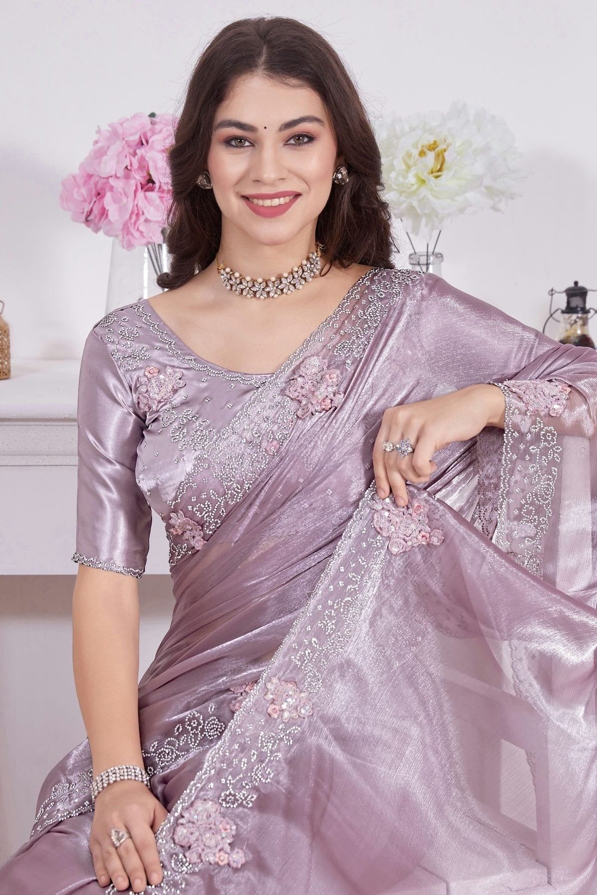 Lavender Colour Burberry Silk Designer Saree LC1121751 A