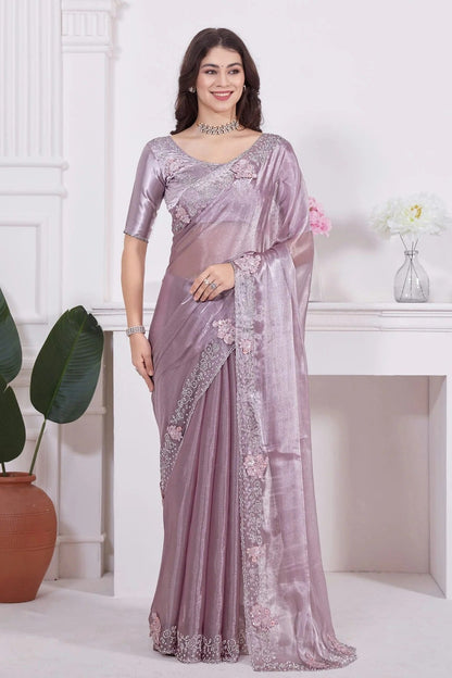Lavender Colour Burberry Silk Designer Saree LC1121751