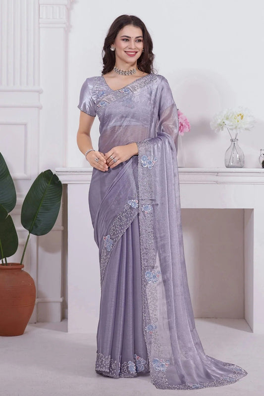 Lavender Colour Burberry Silk Designer Saree LC1121753