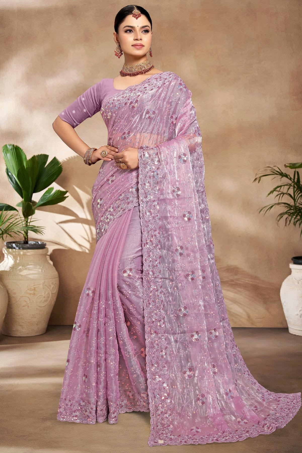 Lavender Colour Burberry Silk Designer Saree SD1091175