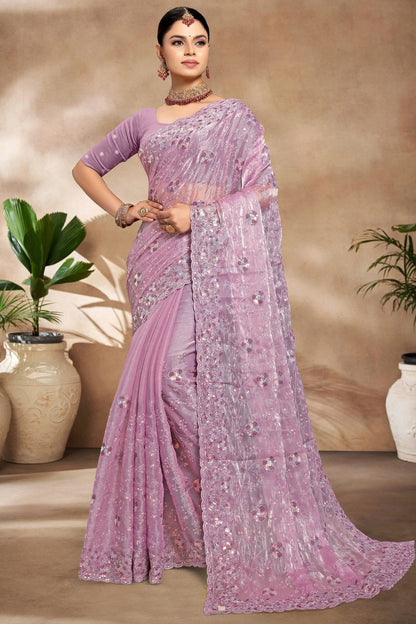 Lavender Colour Burberry Silk Designer Saree SD1091175