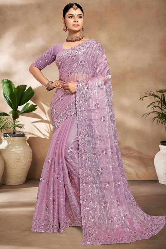 Lavender Colour Burberry Silk Designer Saree SD1091175