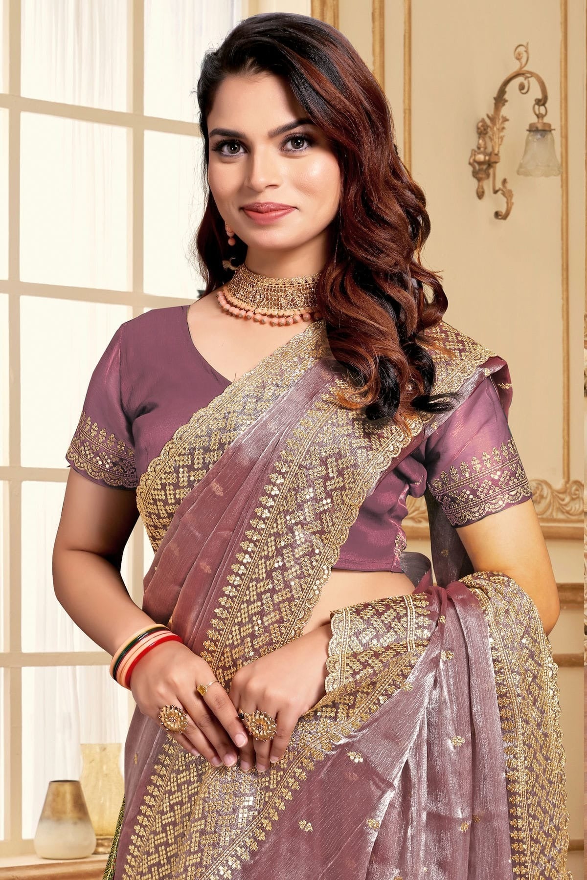 Lavender Colour Burberry Silk Designer Saree SD1121845 A