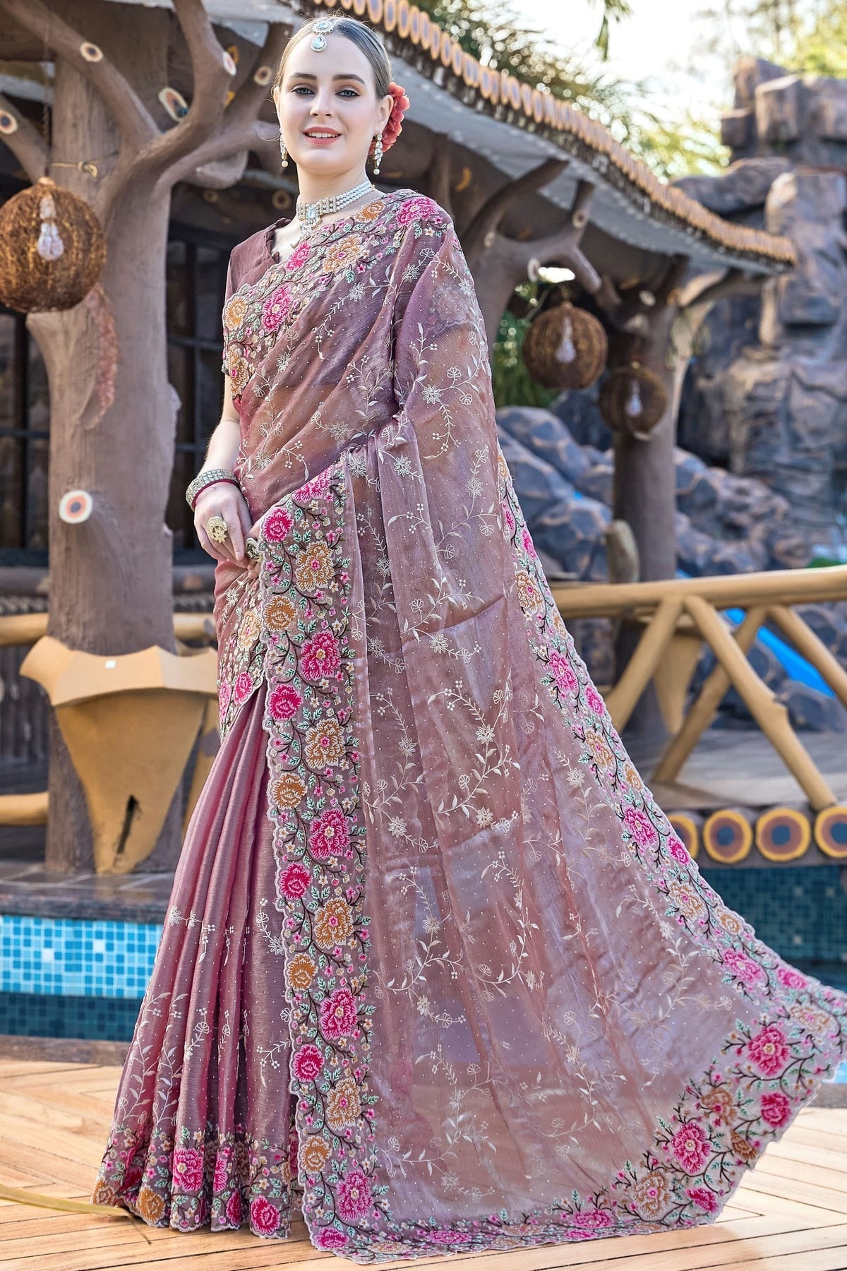 Lavender Colour Burberry Silk Designer Saree SD1121851