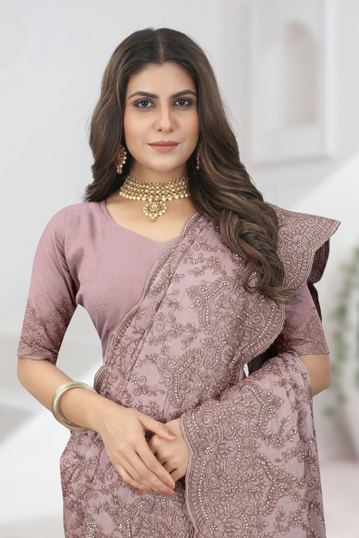 Lavender Colour Chinon Saree SD1090835 A