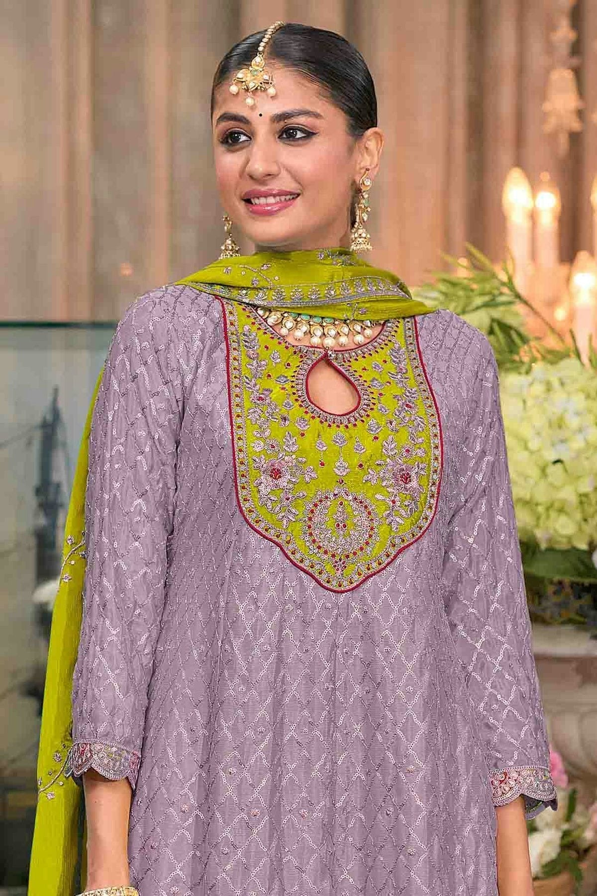 Lavender Colour Chinon Stitched Patiala Suit SS1140963 A