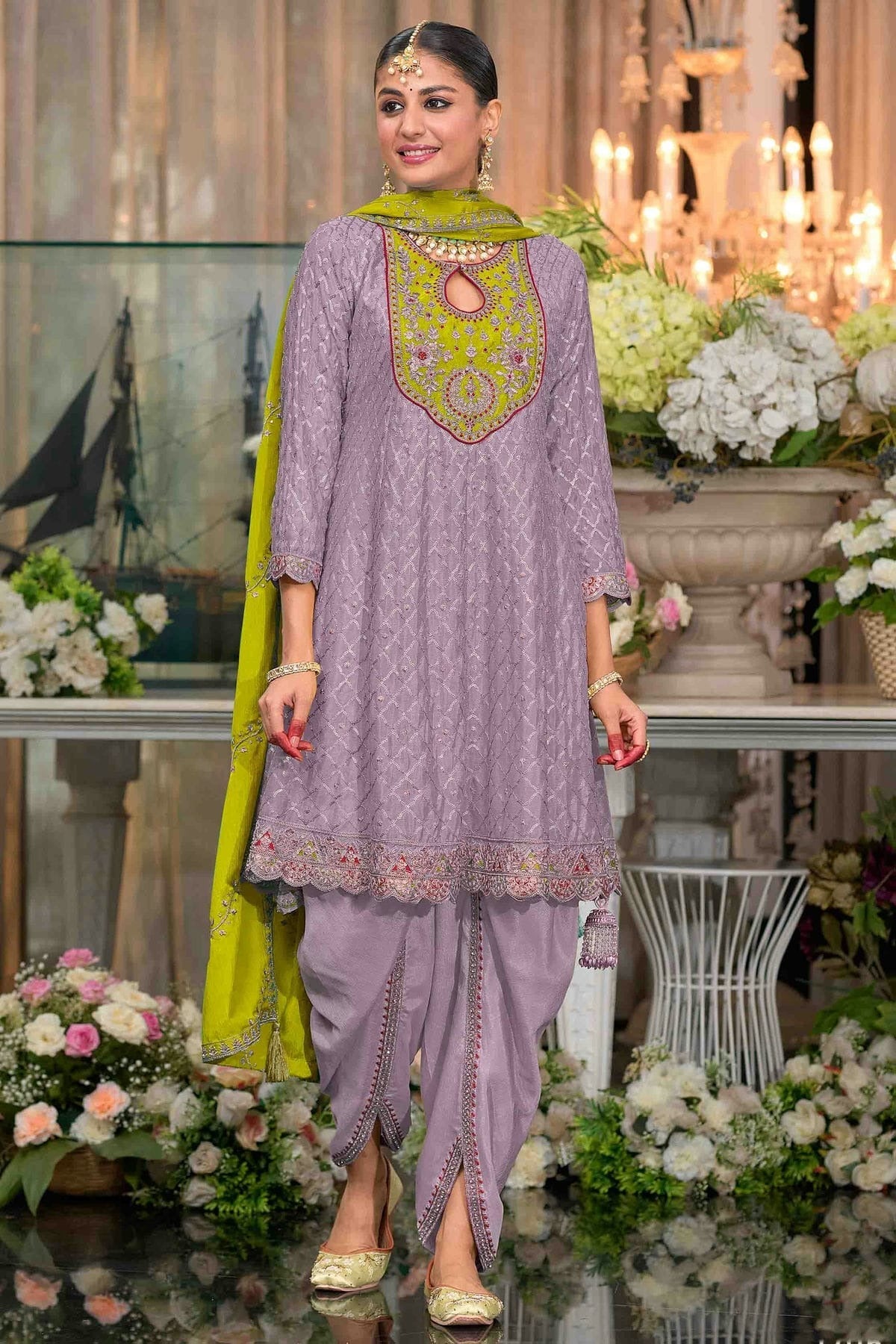 Lavender Colour Chinon Stitched Patiala Suit SS1140963