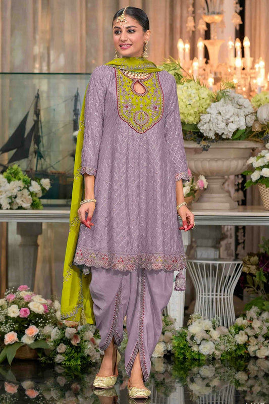 Lavender Colour Chinon Stitched Patiala Suit SS1140963