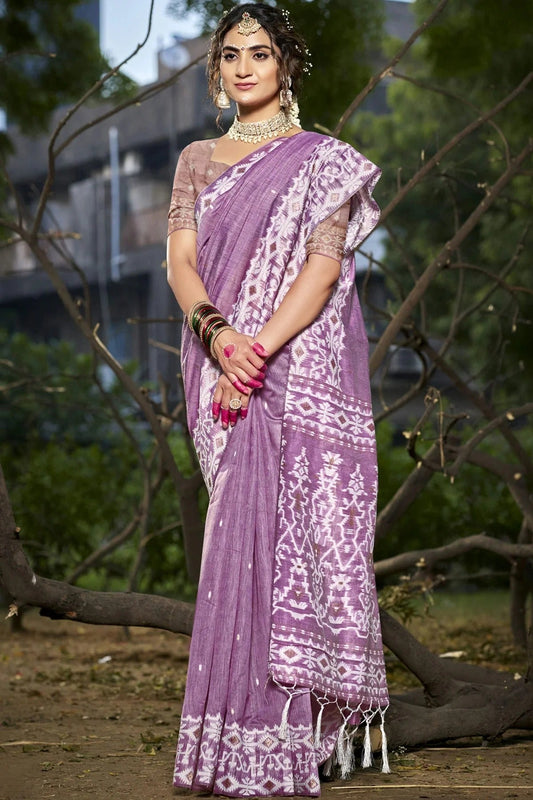 Lavender Colour Cotton Woven Work Traditional Saree SD1102928