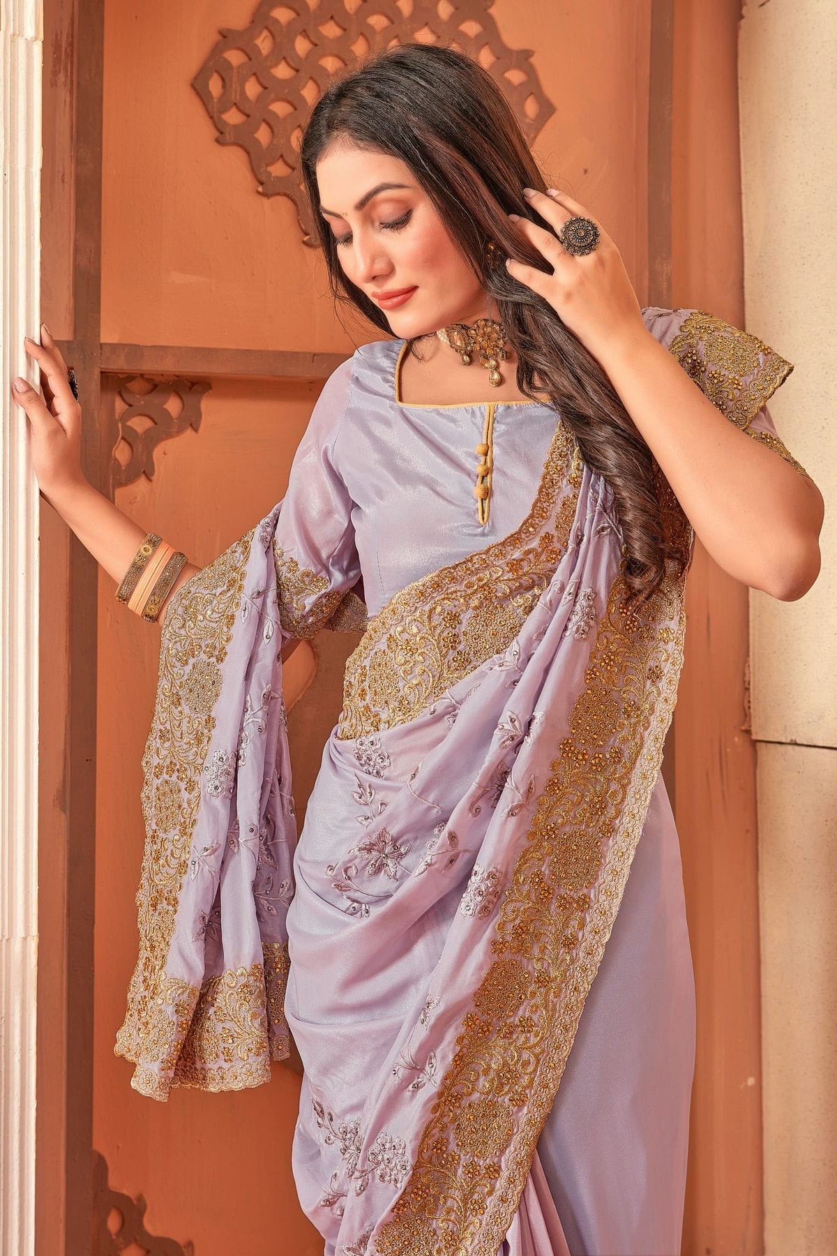 Lavender Colour Crepe Silk Designer Saree LC1121502 A