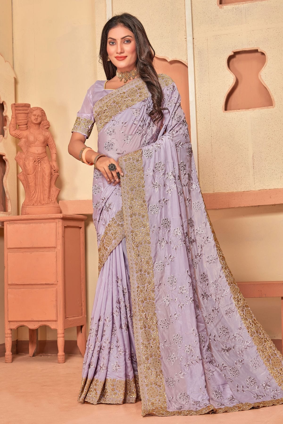 Lavender Colour Crepe Silk Designer Saree LC1121502