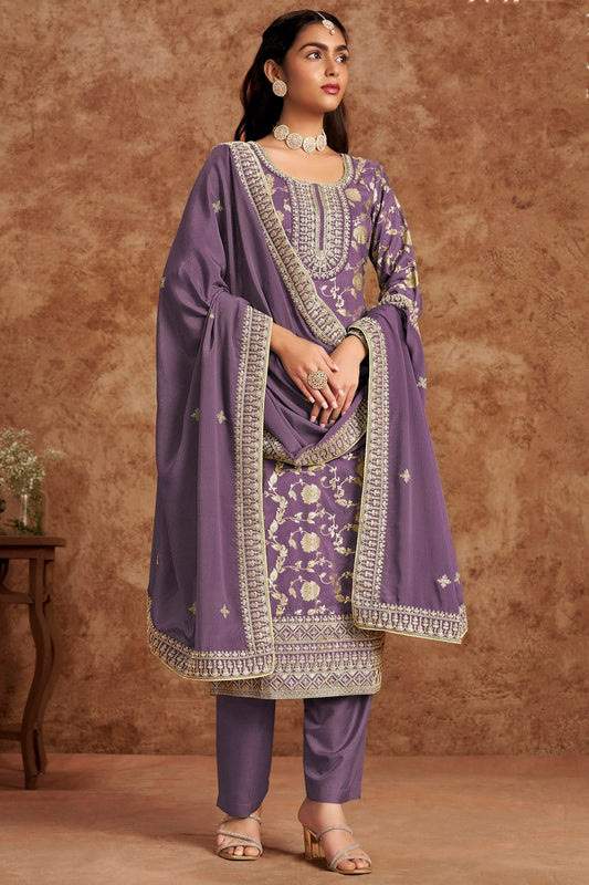 Lavender Colour Dolla Silk Jacquard Straight Suit SM1050682