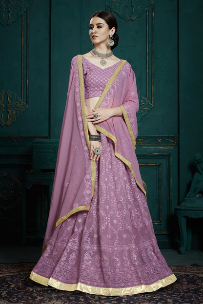 Lavender Colour Embroidery Georgette Lehenga Choli LD1080685 A