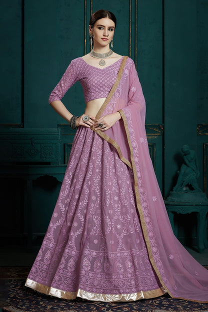 Lavender Colour Embroidery Georgette Lehenga Choli LD1080685