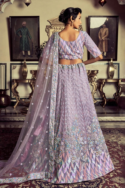 Lavender Colour Embroidery Georgette Lehenga Choli LD1080716 A