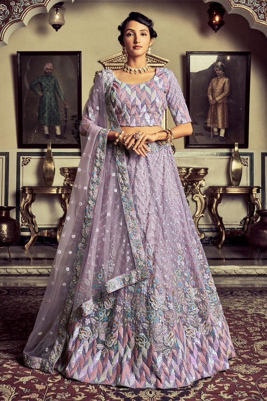 Lavender Colour Embroidery Georgette Lehenga Choli LD1080716