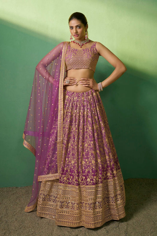 Lavender Colour Embroidery Georgette Lehenga Choli LD1080786