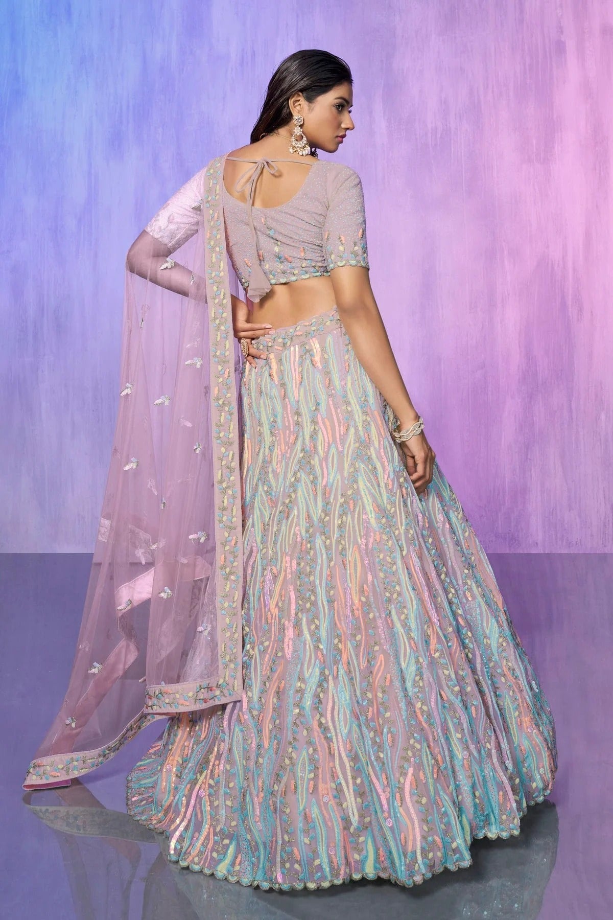 Lavender Colour Embroidery Organza Lehenga Choli LD1080738 A