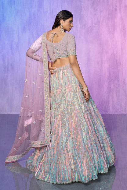 Lavender Colour Embroidery Organza Lehenga Choli LD1080738 A