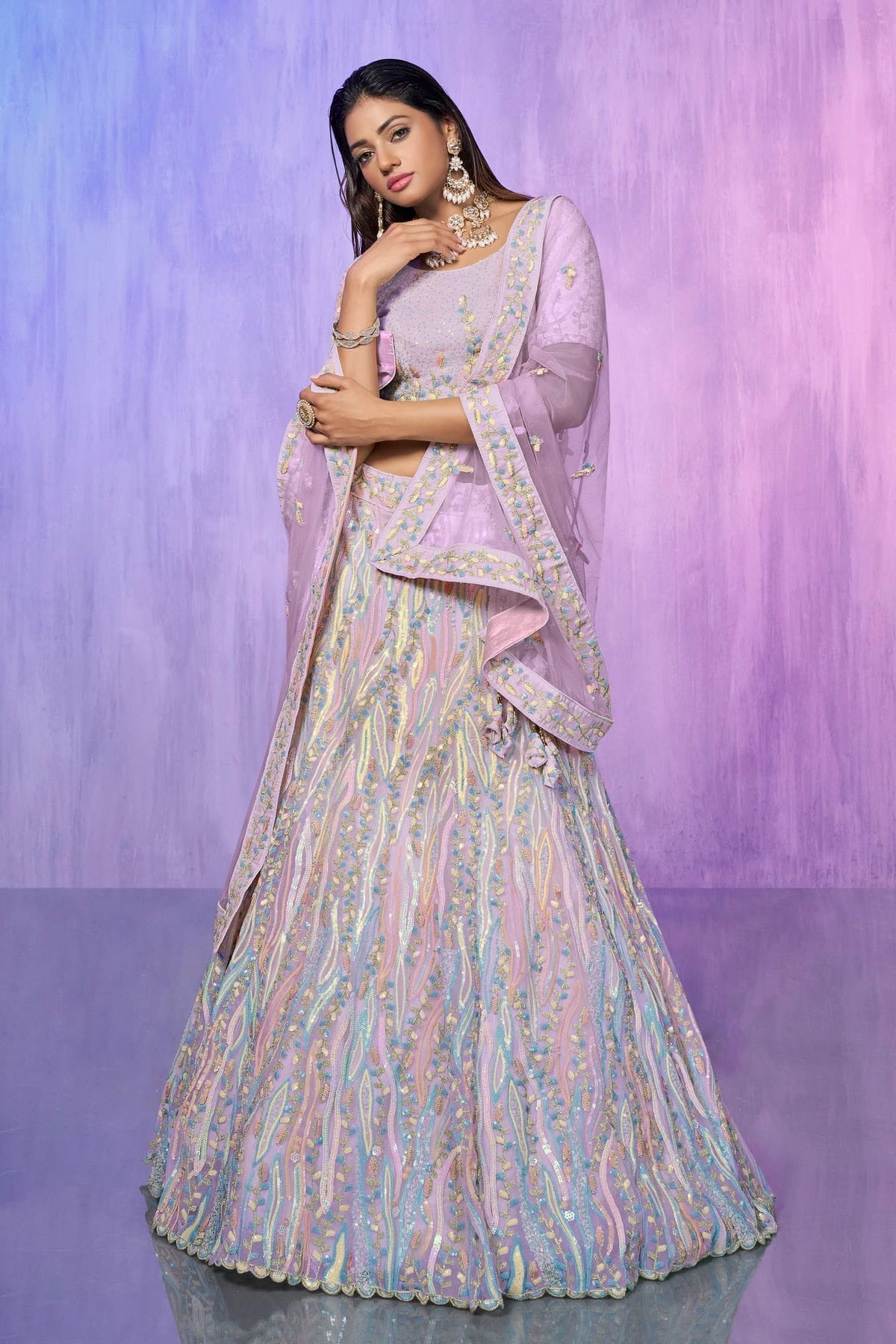 Lavender Colour Embroidery Organza Lehenga Choli LD1080738