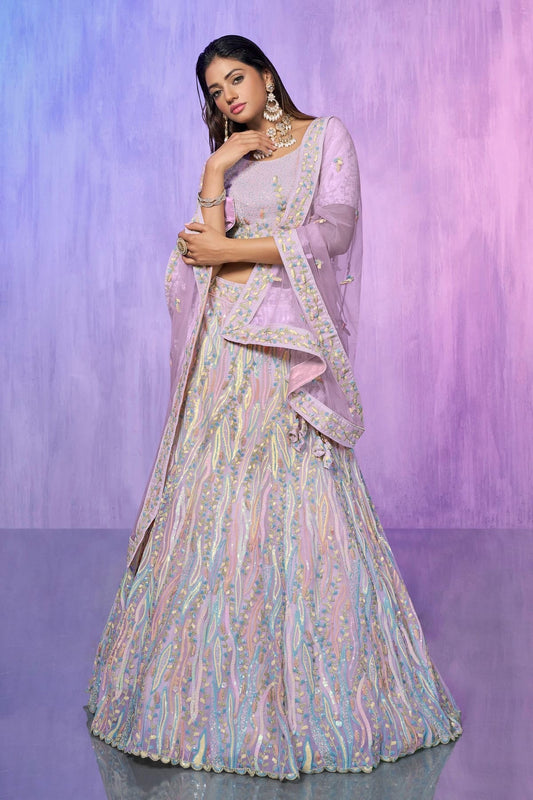 Lavender Colour Embroidery Organza Lehenga Choli LD1080738