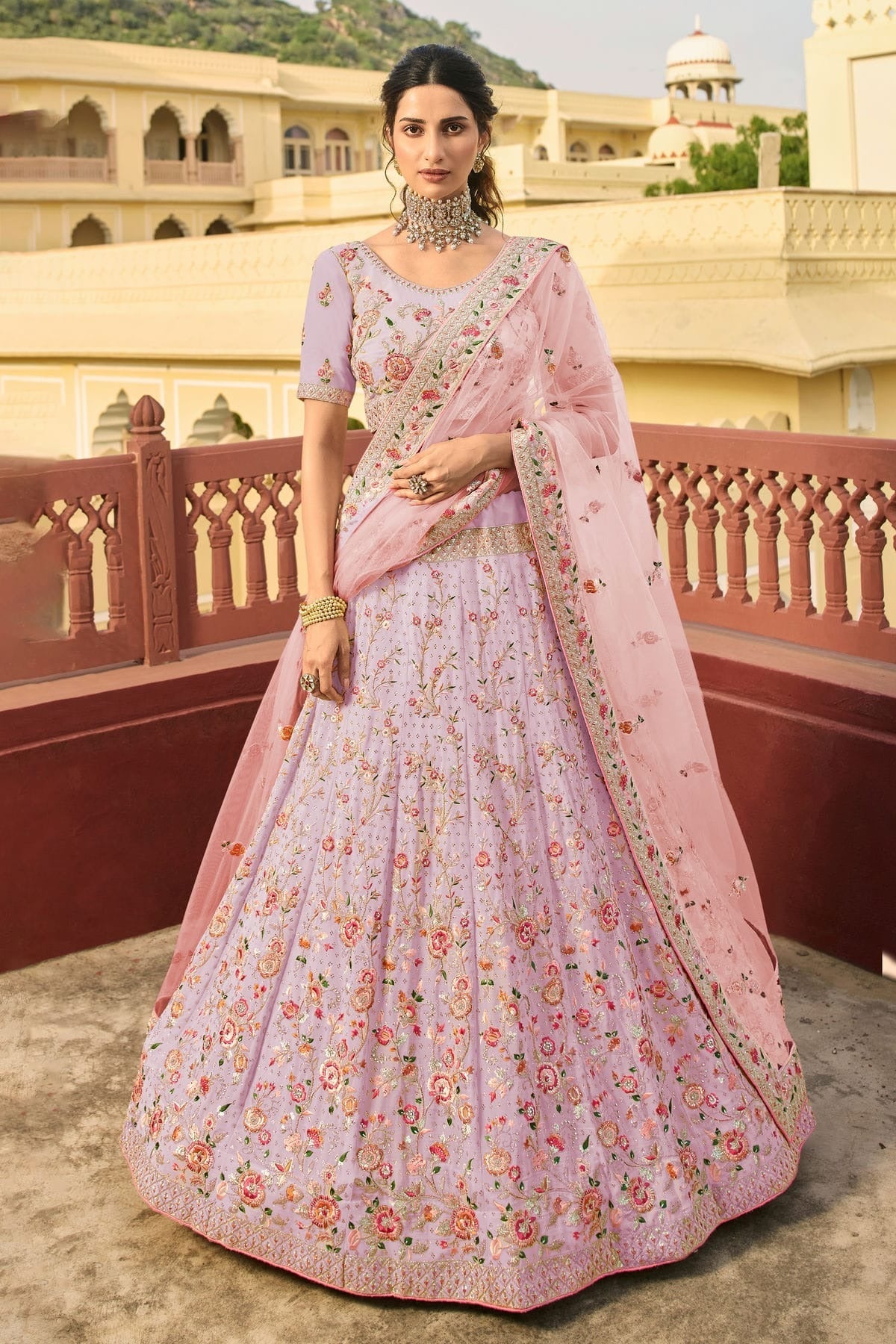 Lavender Colour Embroidery Organza Lehenga Choli LD1080813 A