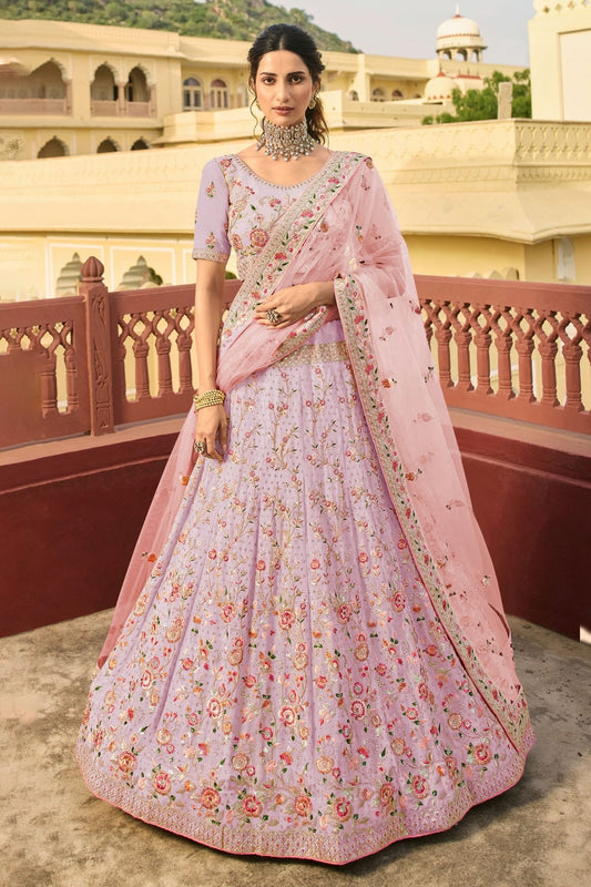 Lavender Colour Embroidery Organza Lehenga Choli LD1080813