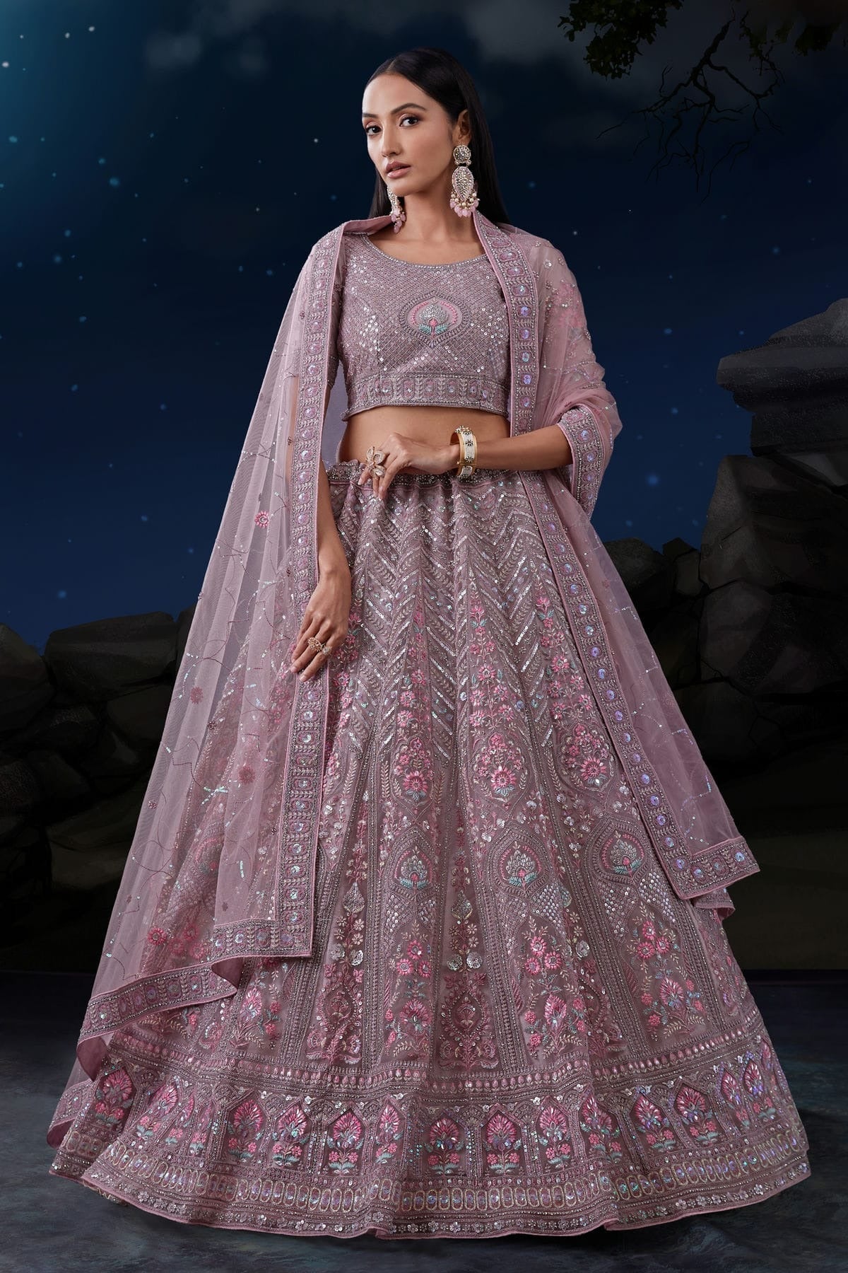 Lavender Colour Embroidery Soft Net Lehenga Choli LD1080724