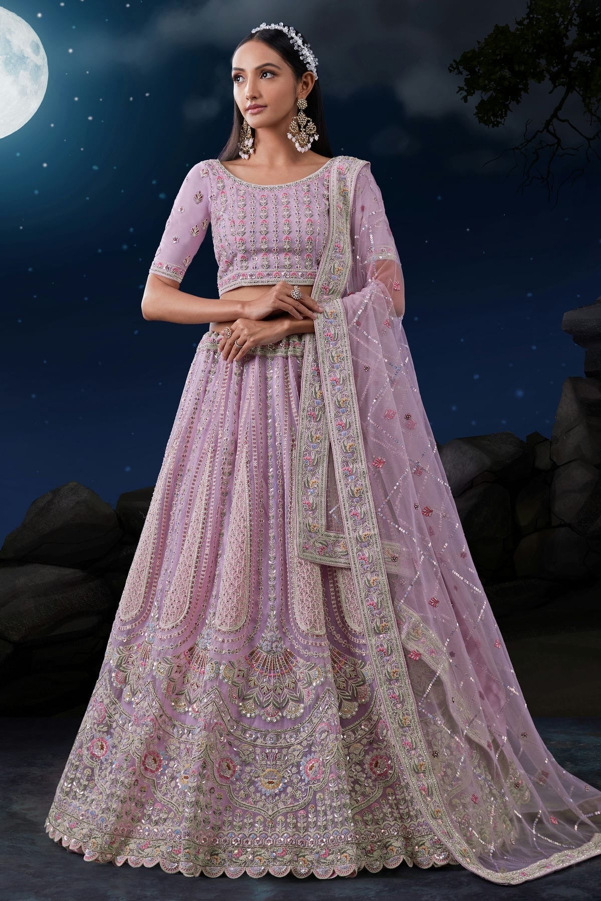 Lavender Colour Embroidery Soft Net Lehenga Choli LD1080727