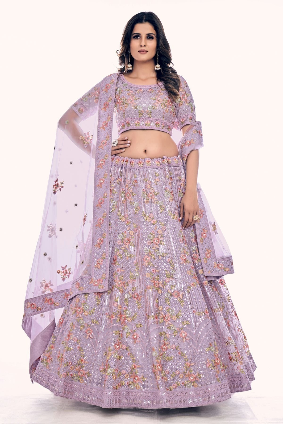 Lavender Colour Embroidery Soft Net Lehenga Choli LD1080754