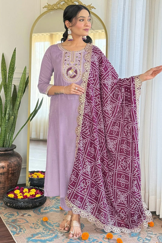 Lavender Colour Embroidery Viscose Stitched Suit SS1112450