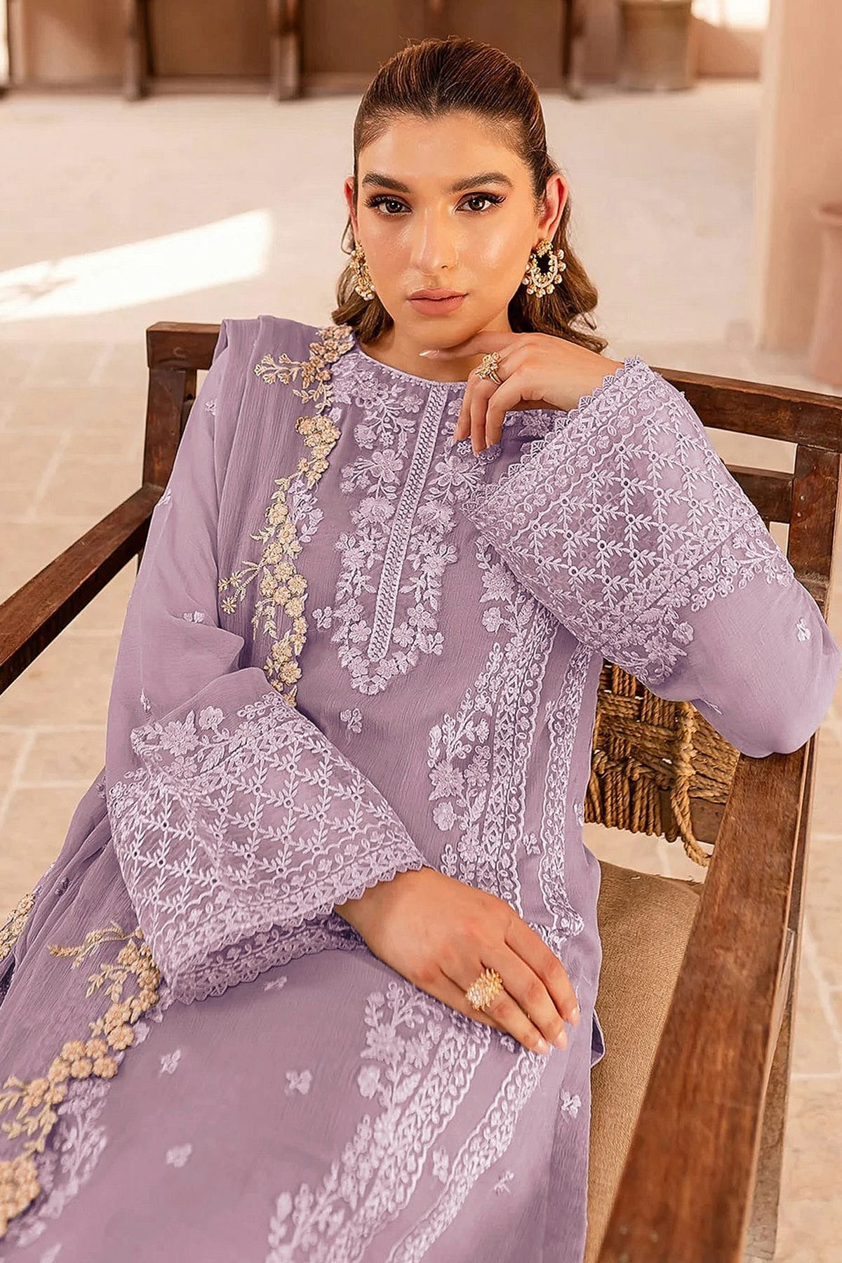 Lavender Colour Faux Georgette Semi Stitched Pakistani Suit SM1140476 A