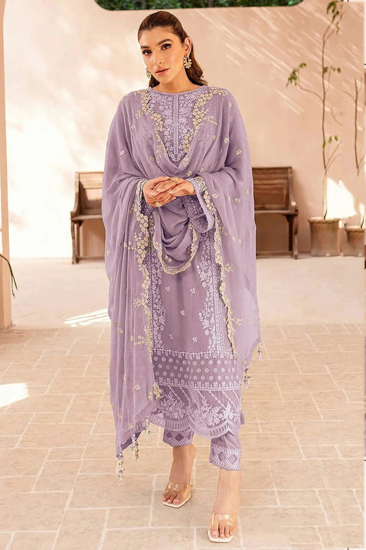 Lavender Colour Faux Georgette Semi Stitched Pakistani Suit SM1140476