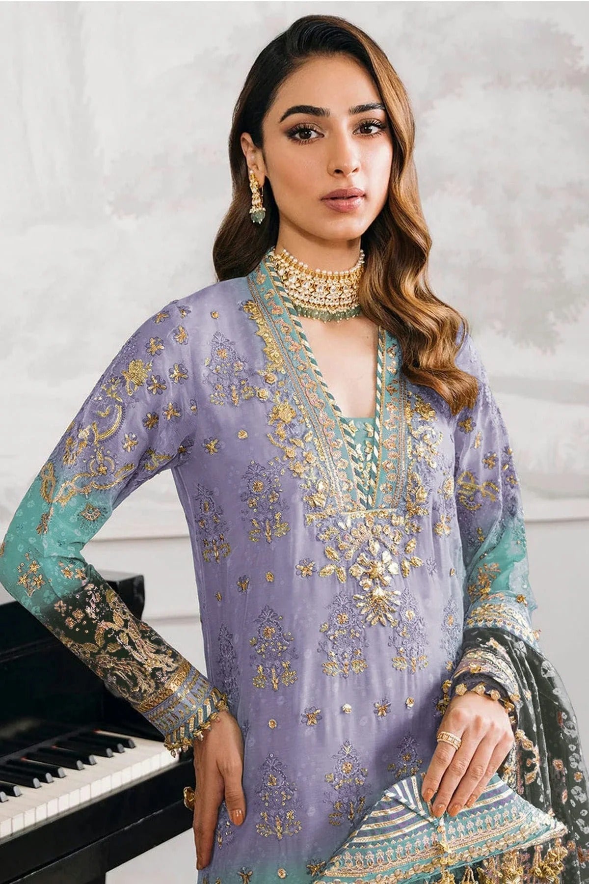 Lavender Colour Faux Georgette Semi Stitched Pakistani Suit SM1140480 A