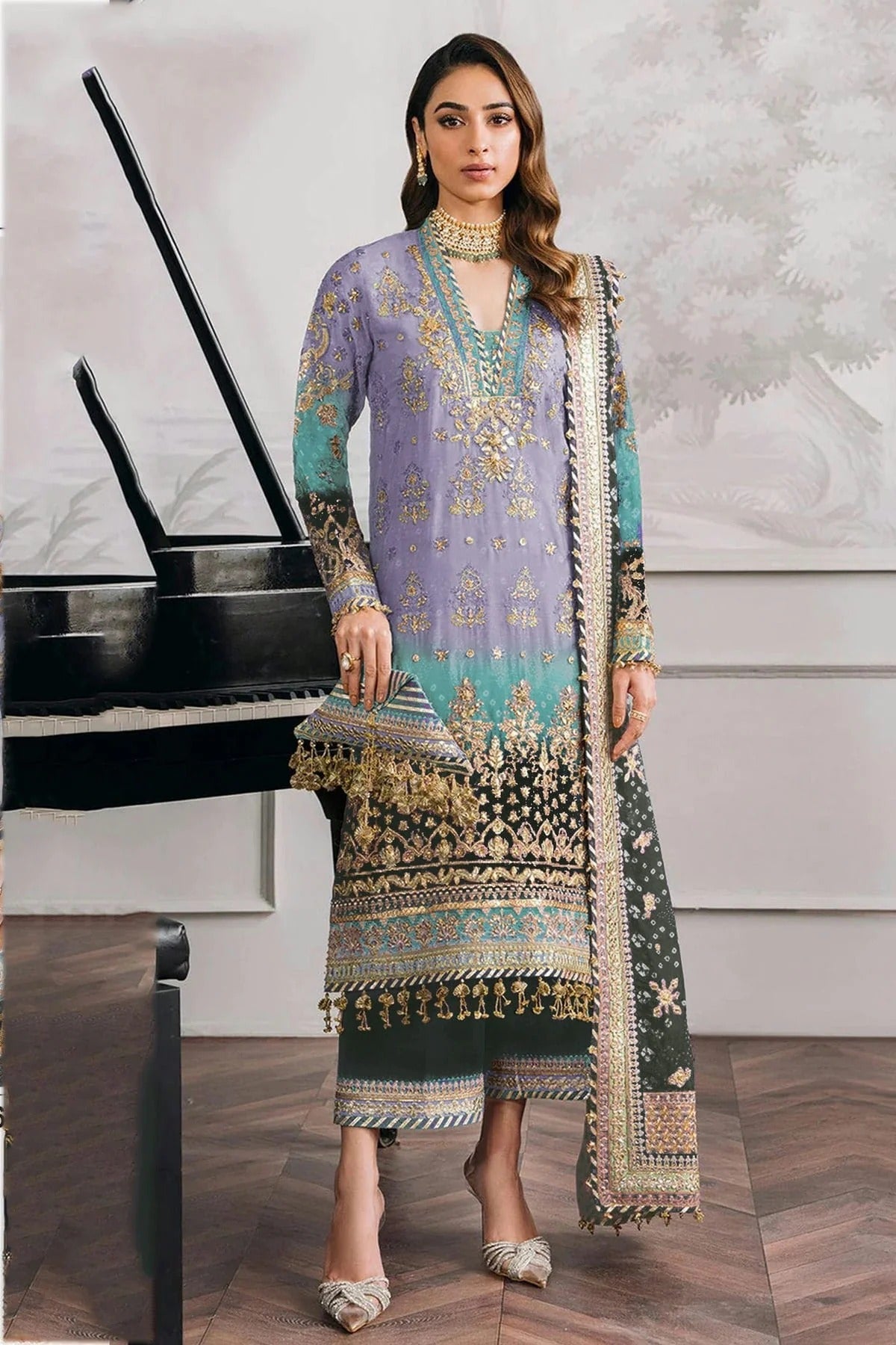 Lavender Colour Faux Georgette Semi Stitched Pakistani Suit SM1140480
