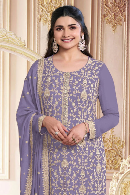 Lavender Colour Faux Georgette Semi Stitched Pant Style Suit SM1140494 A